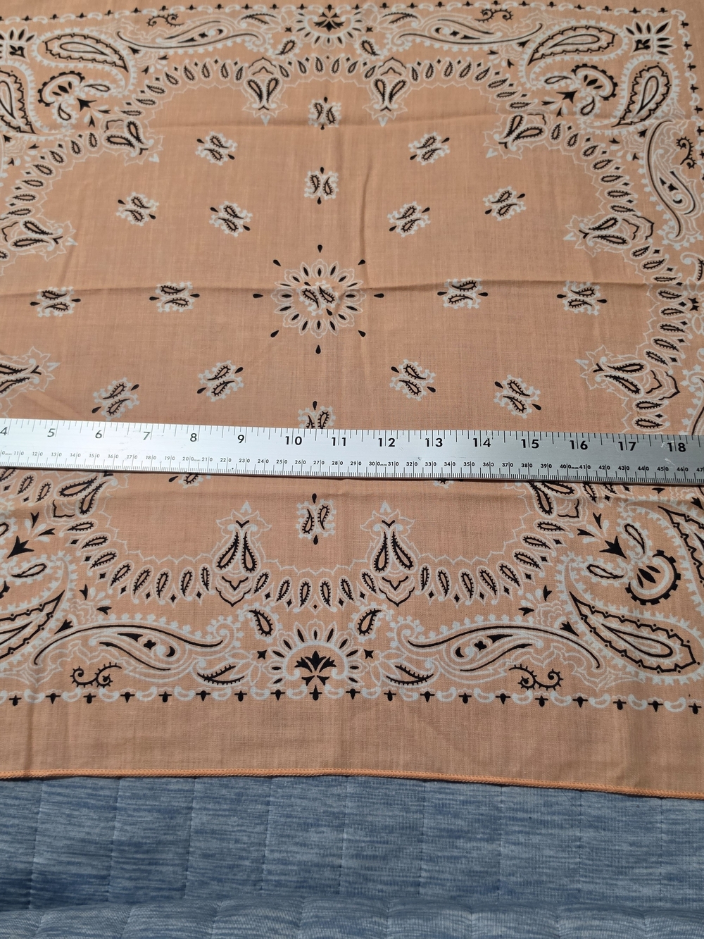Vintage 60s 70s Paisley Bandana Peach Tan Black White 100% Cotton USA WPL 1809 2